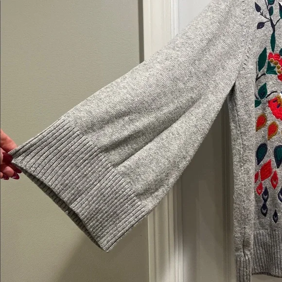 Loft Embroidered Floral Bird PEACOCKS Art deco Sweater Wool Blend L bell sleeves - Picture 8 of 11